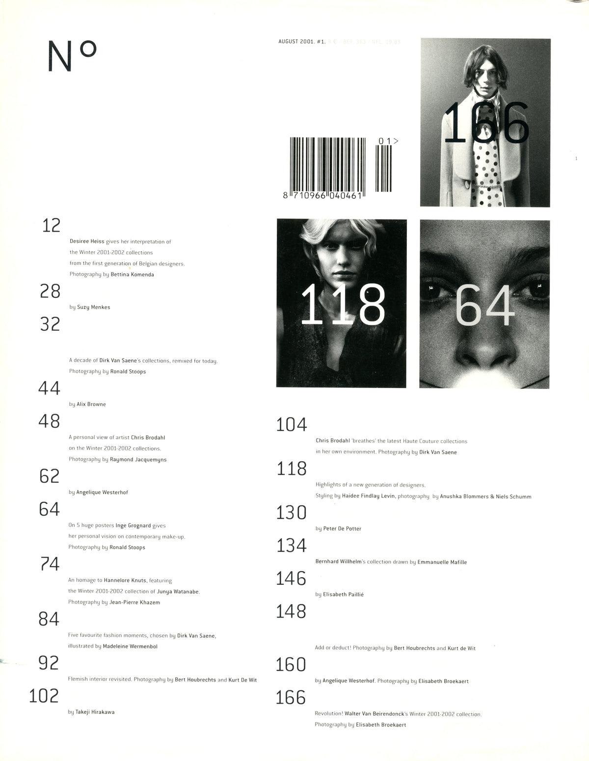 A Magazine N°A curated by Dirk Van Saene (2001), front cover with contents listing and photo thumbnails.