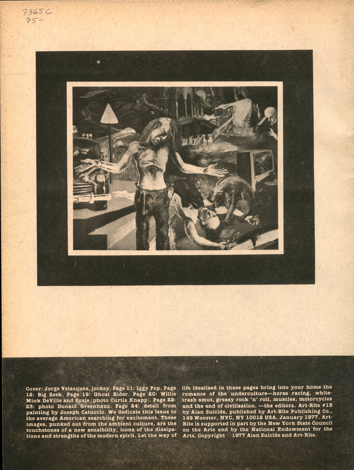 Back page of Art-Rite No. 13 with a framed painting detail above the editors' text, New York 1977.