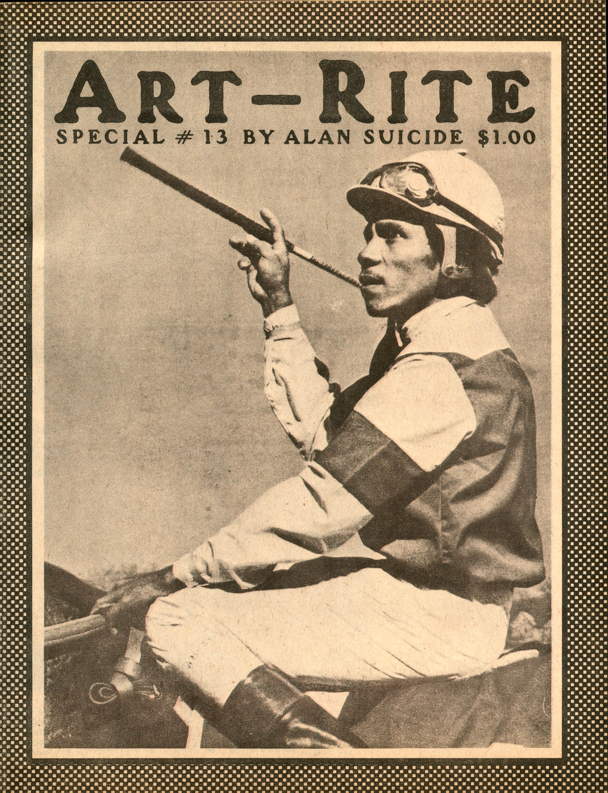 Art-Rite Special No. 13 by Alan Suicide (Alan Vega), 1977, cover with jockey Jorge Velasquez in racing silks holding a whip.