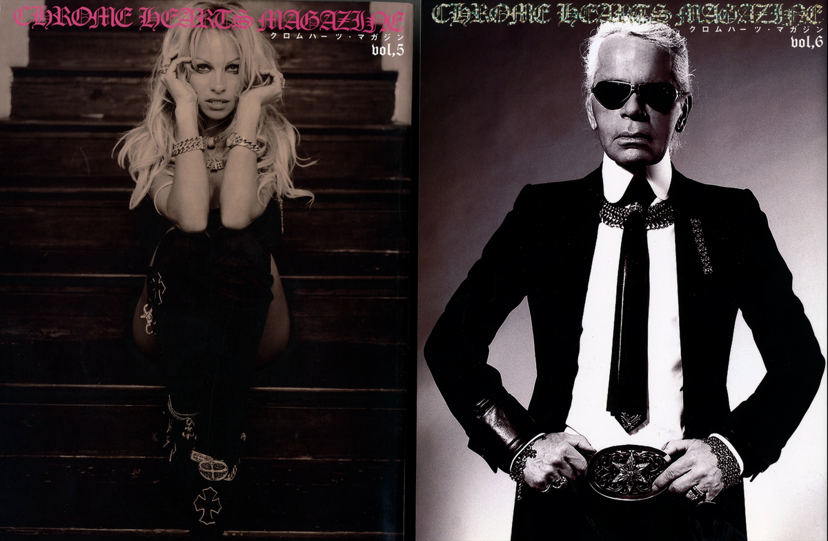 Covers of Chrome Hearts Magazine Vol. 5 and Vol. 6, black-and-white portraits.