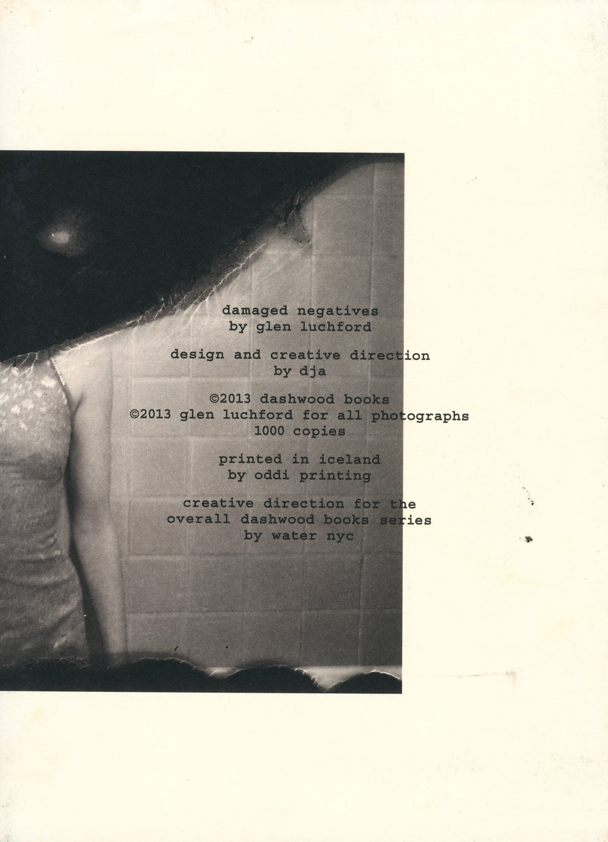 Damaged Negatives Glen Luchford front cover Dashwood Books 2013 limited edition oxidized figure black and white intermission books.
