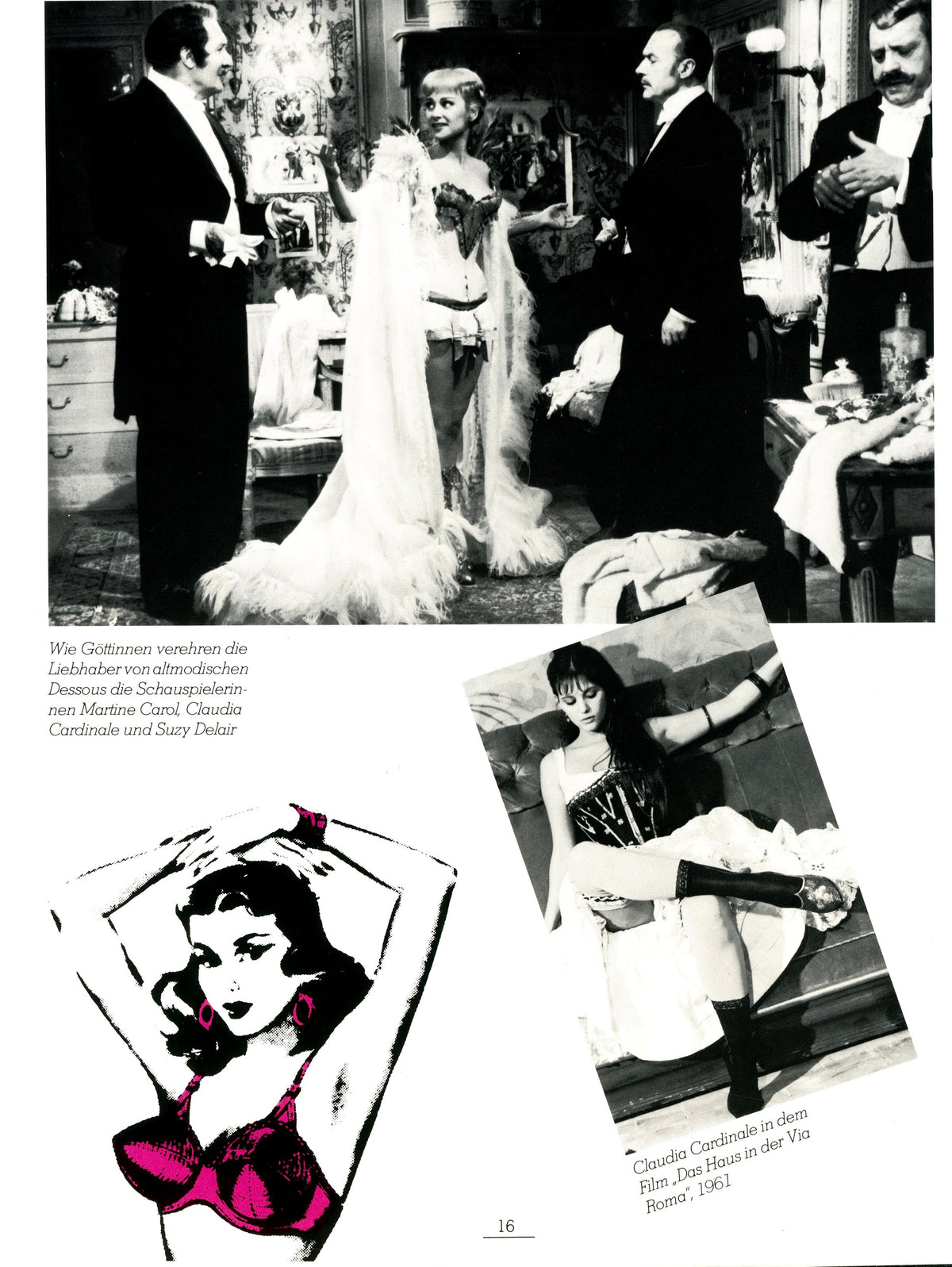 Cabaret dancers in lingerie performing on stage before an audience, double-page spread from Drunter & Drüber.