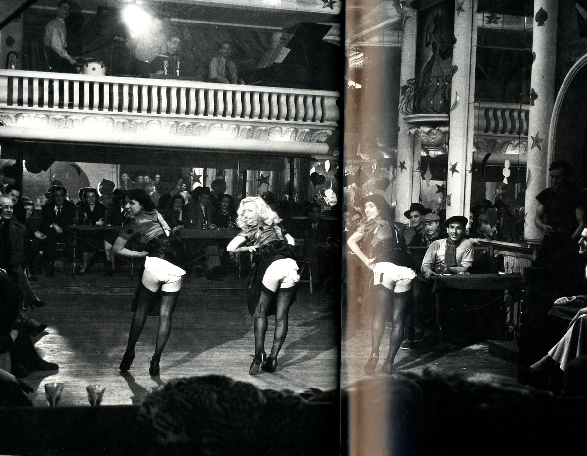 Collage of men in evening dress, a pin-up illustration in a red bra and lingerie photographs, Drunter & Drüber.