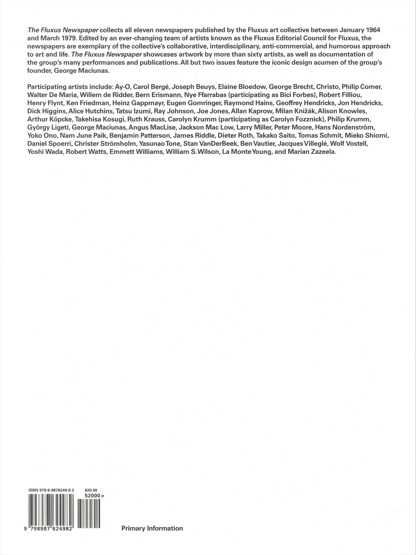 Fluxus V TRE 1964 Fluxus newspaper back page.