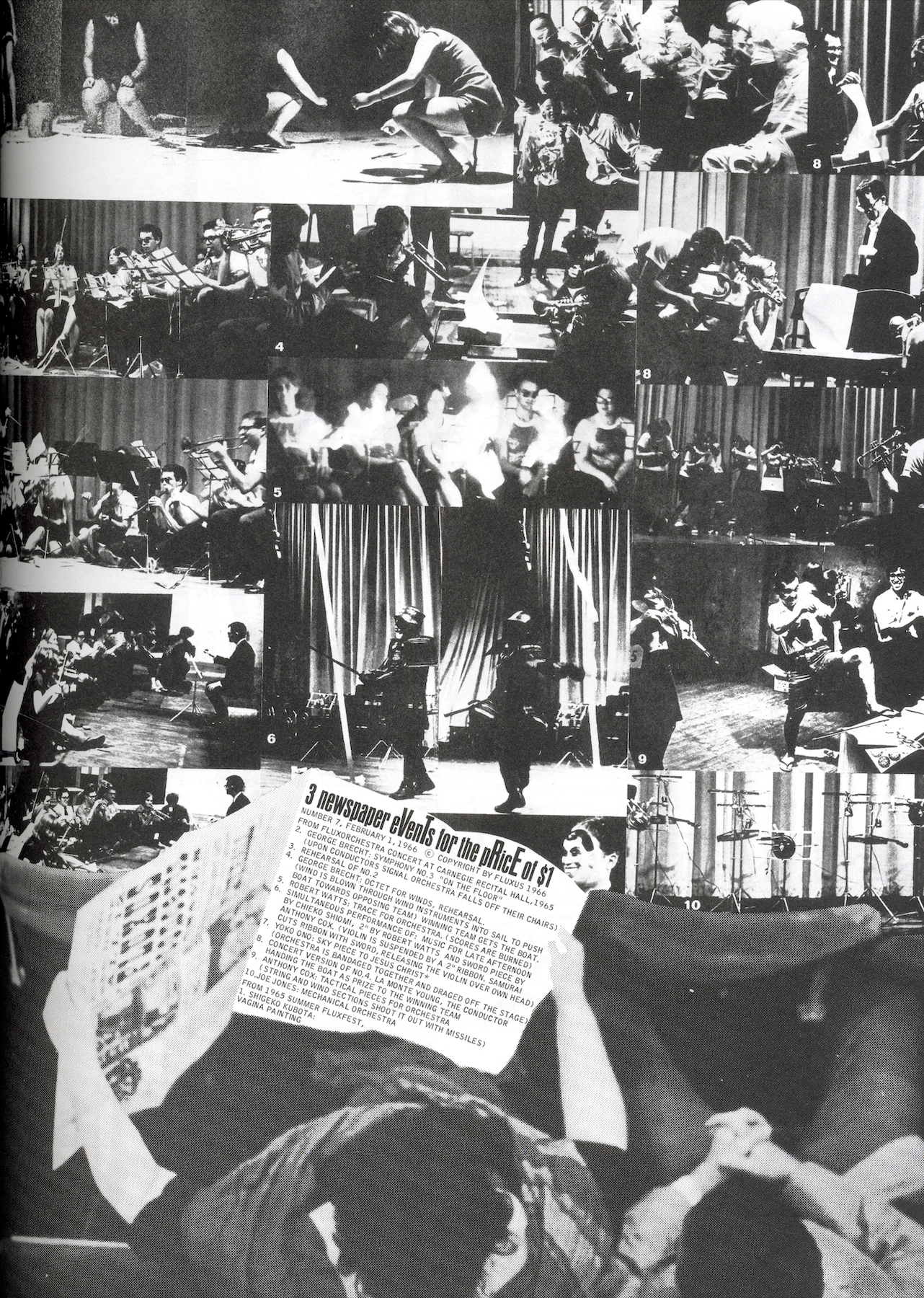 Fluxus V TRE conceptual art newspaper detail.