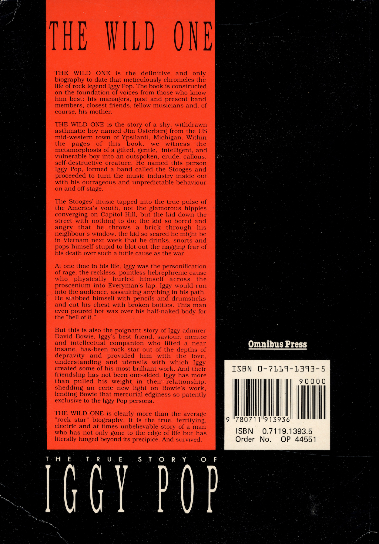 Back cover Iggy Pop biography Per Nilsen Omnibus Press.