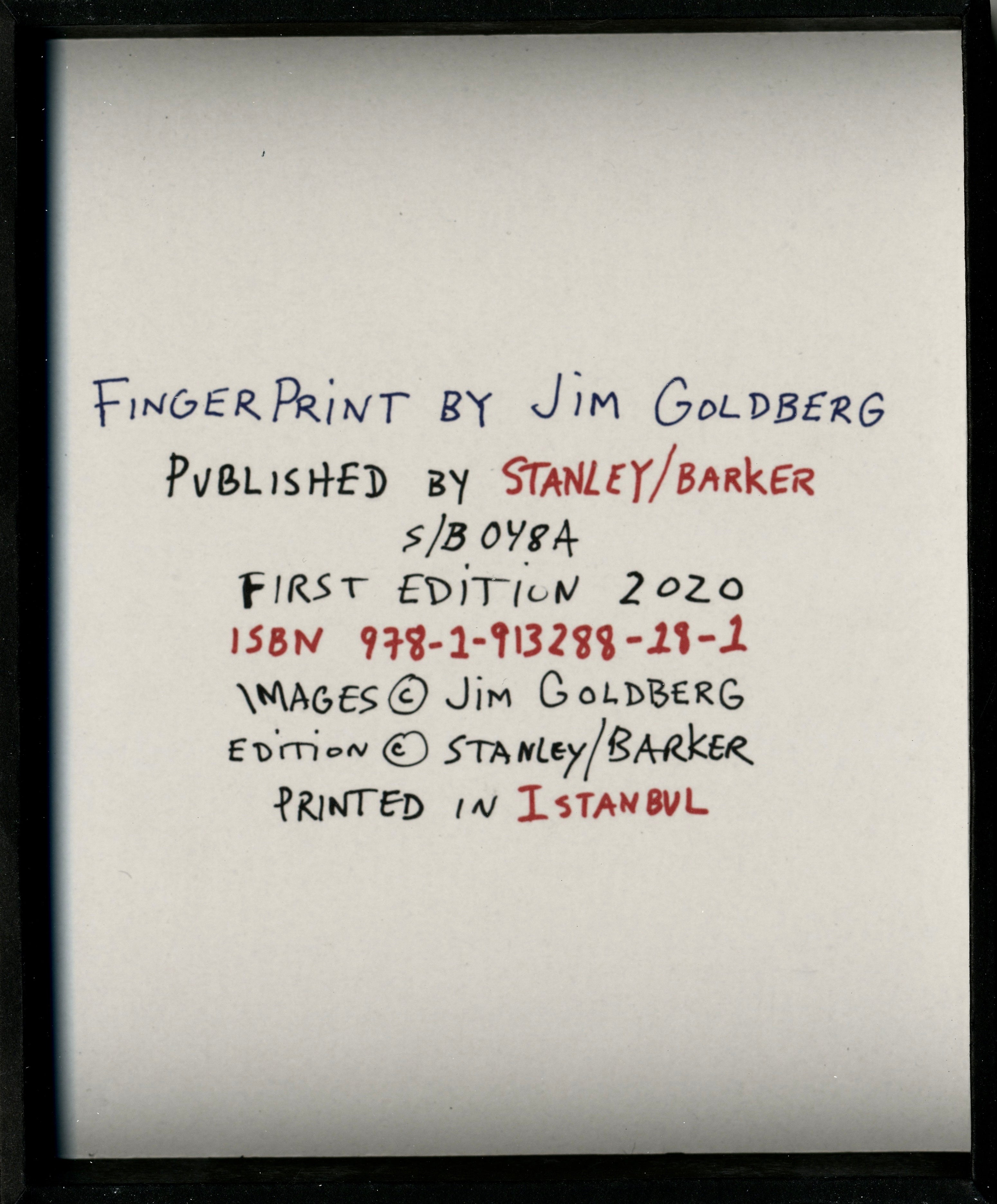 Spread of multiple Polaroid drafts from FINGERPRINT revealing Goldberg’s working process.