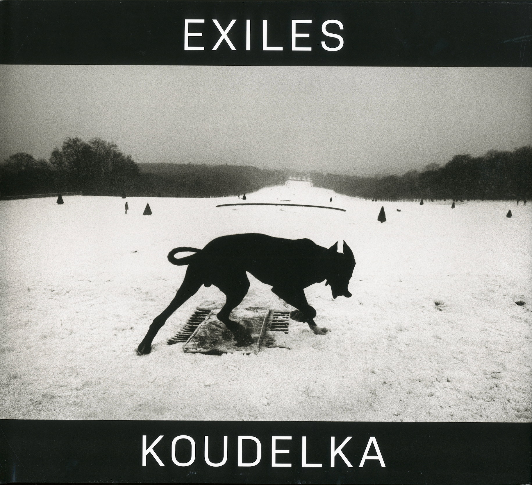Front cover of “Exiles” by Josef Koudelka, Aperture 2014 edition, showing the iconic black-and-white imagery and minimalist design.
