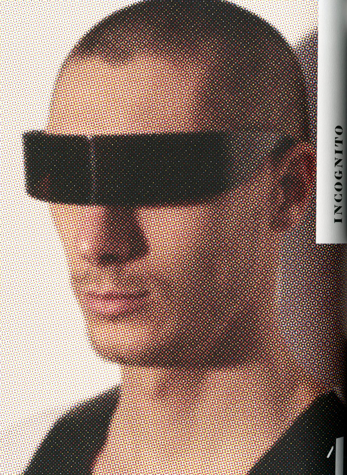 Man wearing black bar-shaped sunglasses that cover the eyes, Maison Martin Margiela ‘20’ catalogue, 2008.
