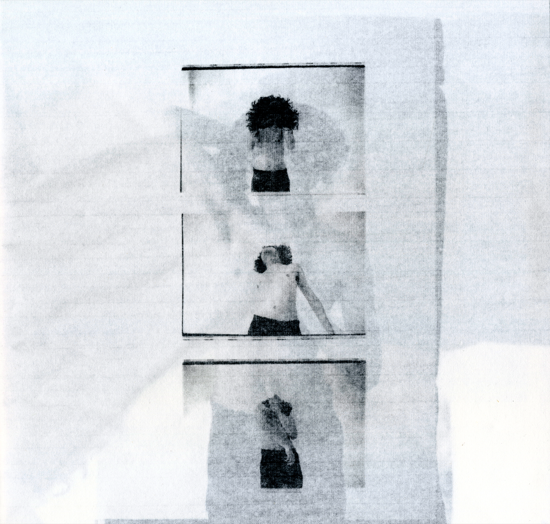 Rice-paper spread from Guiones with overlapping images creating a ghostly, translucent effect.
