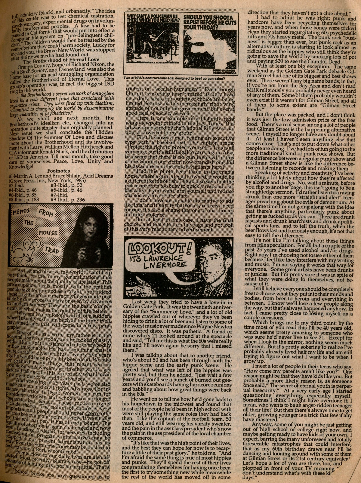 Text page with black-and-white band photographs in Maximum Rocknroll No. 54, 1987.