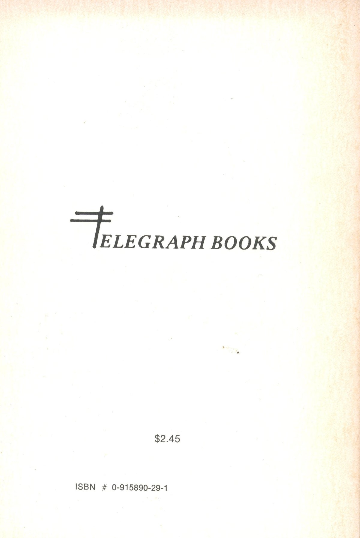 Back cover of Seventh Heaven with the Telegraph Books logo, price and ISBN, Boston 1972.