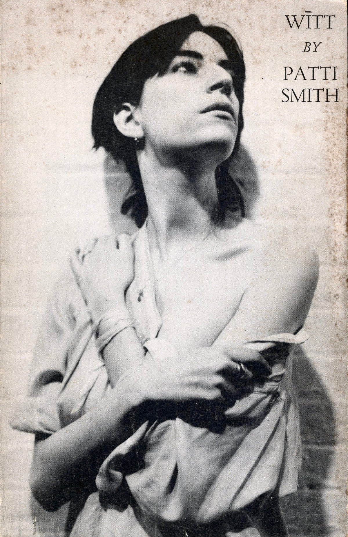 Patti Smith Witt (1973) poetry book, front cover with Robert Mapplethorpe's black-and-white Polaroid portrait of Smith.
