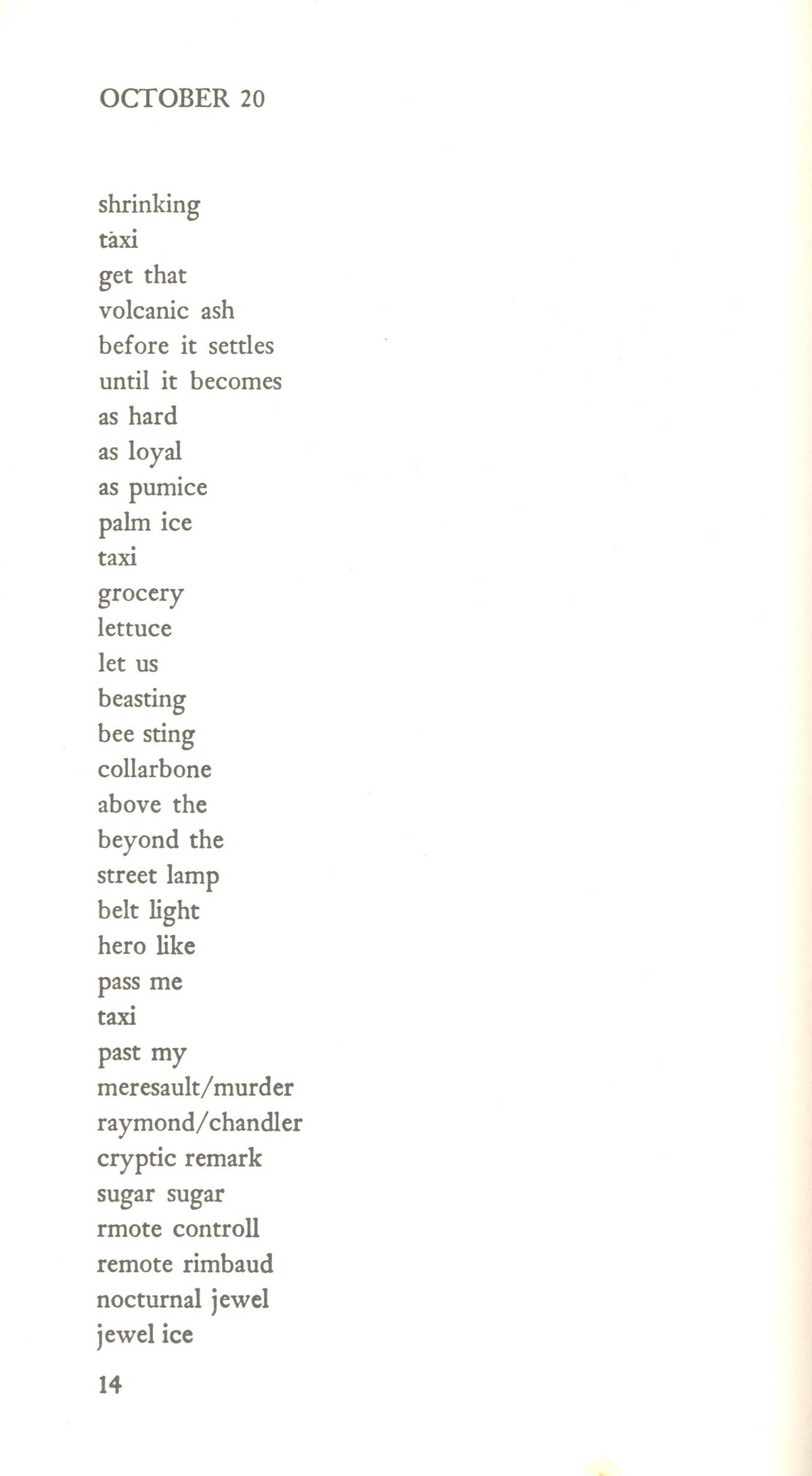 Page from Witt with a list poem set in a single narrow column.