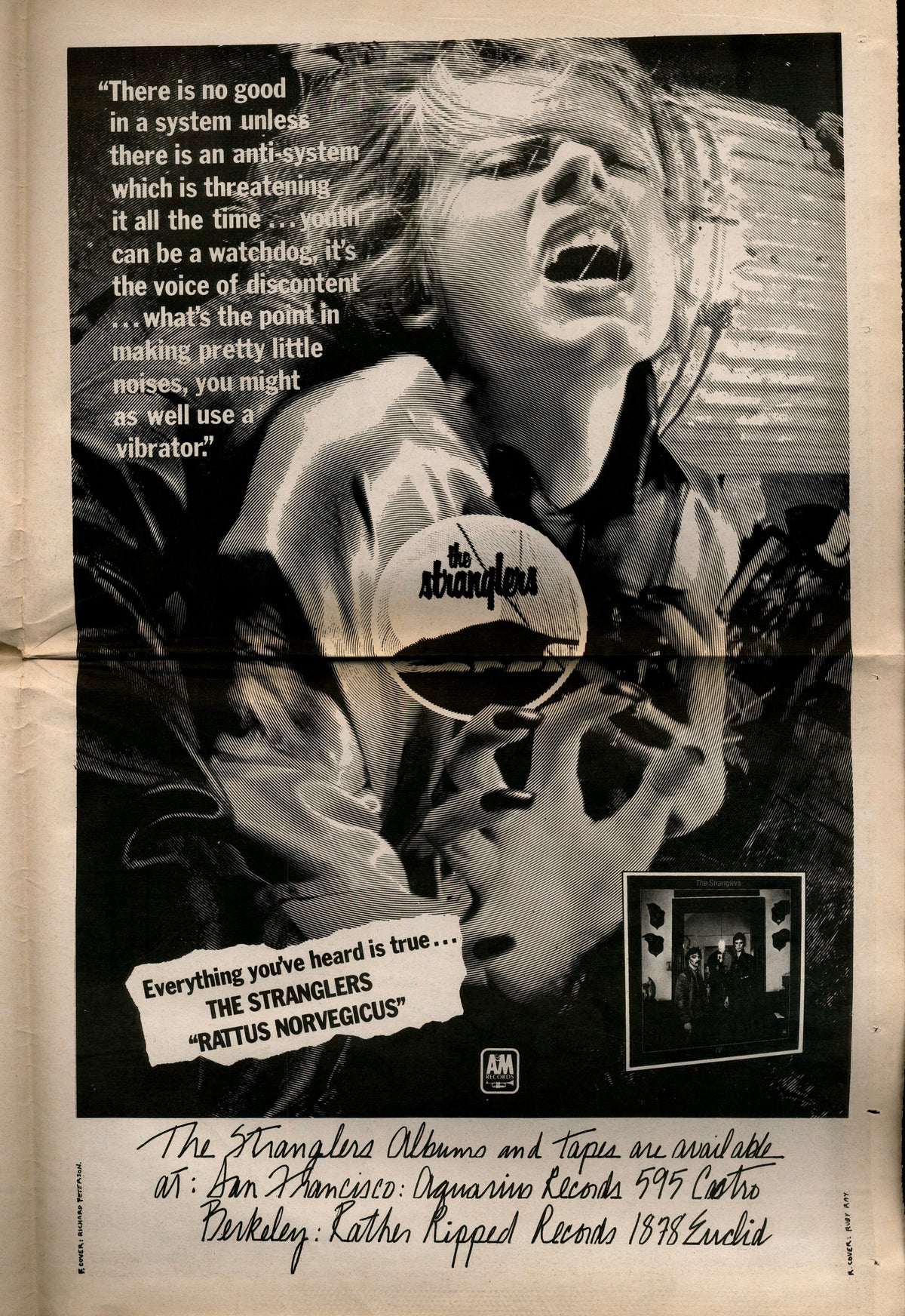 Collage page from Search & Destroy No. 2 with a screaming figure and a punk show advertisement, San Francisco 1977.