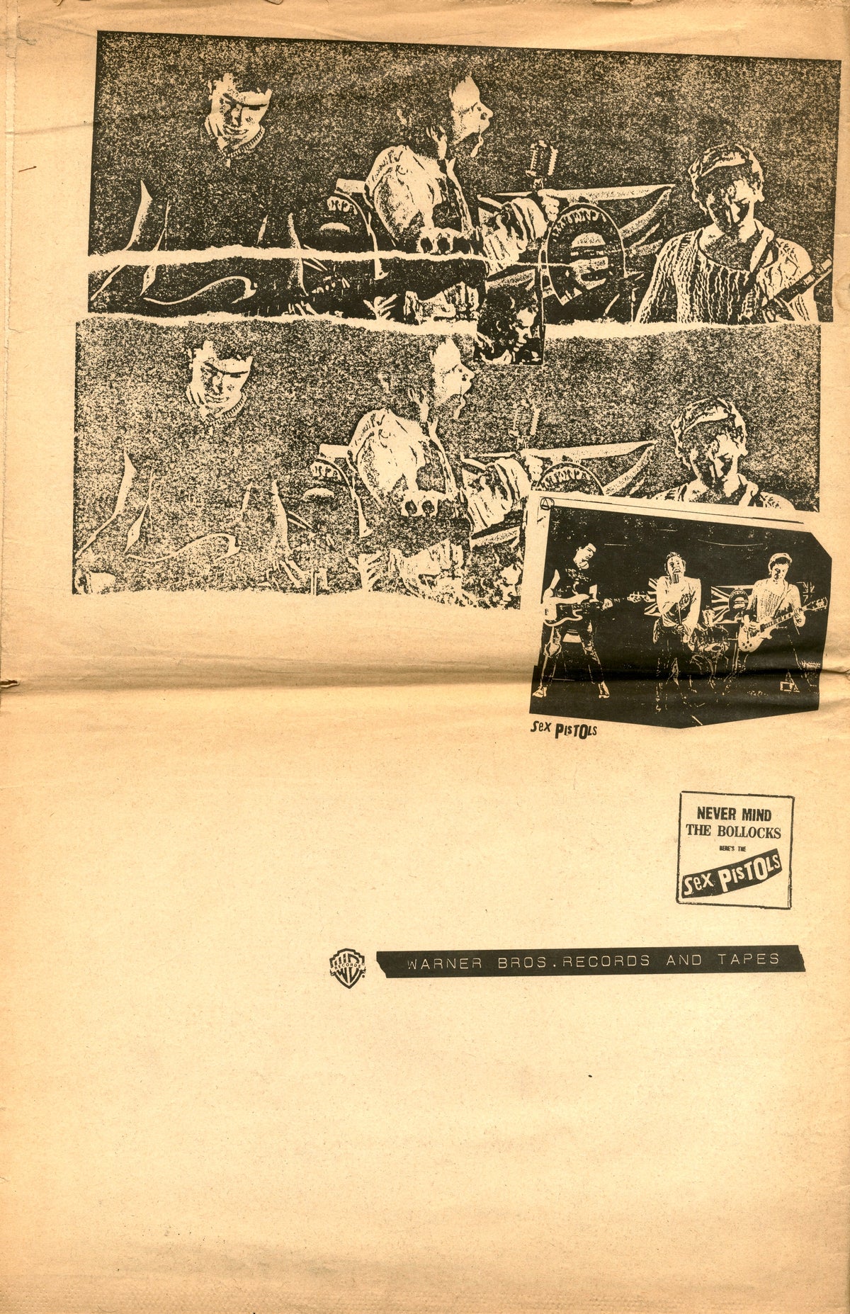 Page from Search & Destroy No. 4 with stacked live photographs of a punk band on stage.