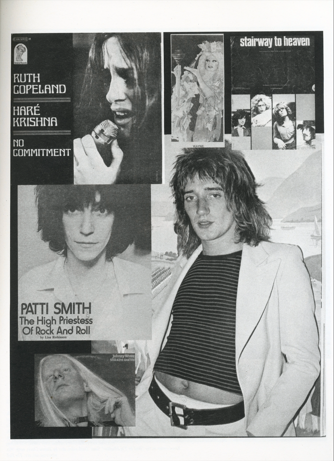 Black-and-white collage from Street Mouth: The Thurston Moore Purple Diary combining archival portraits, candid photographs, and underground music ephemera from the 1970s and 1980s. intermission books.