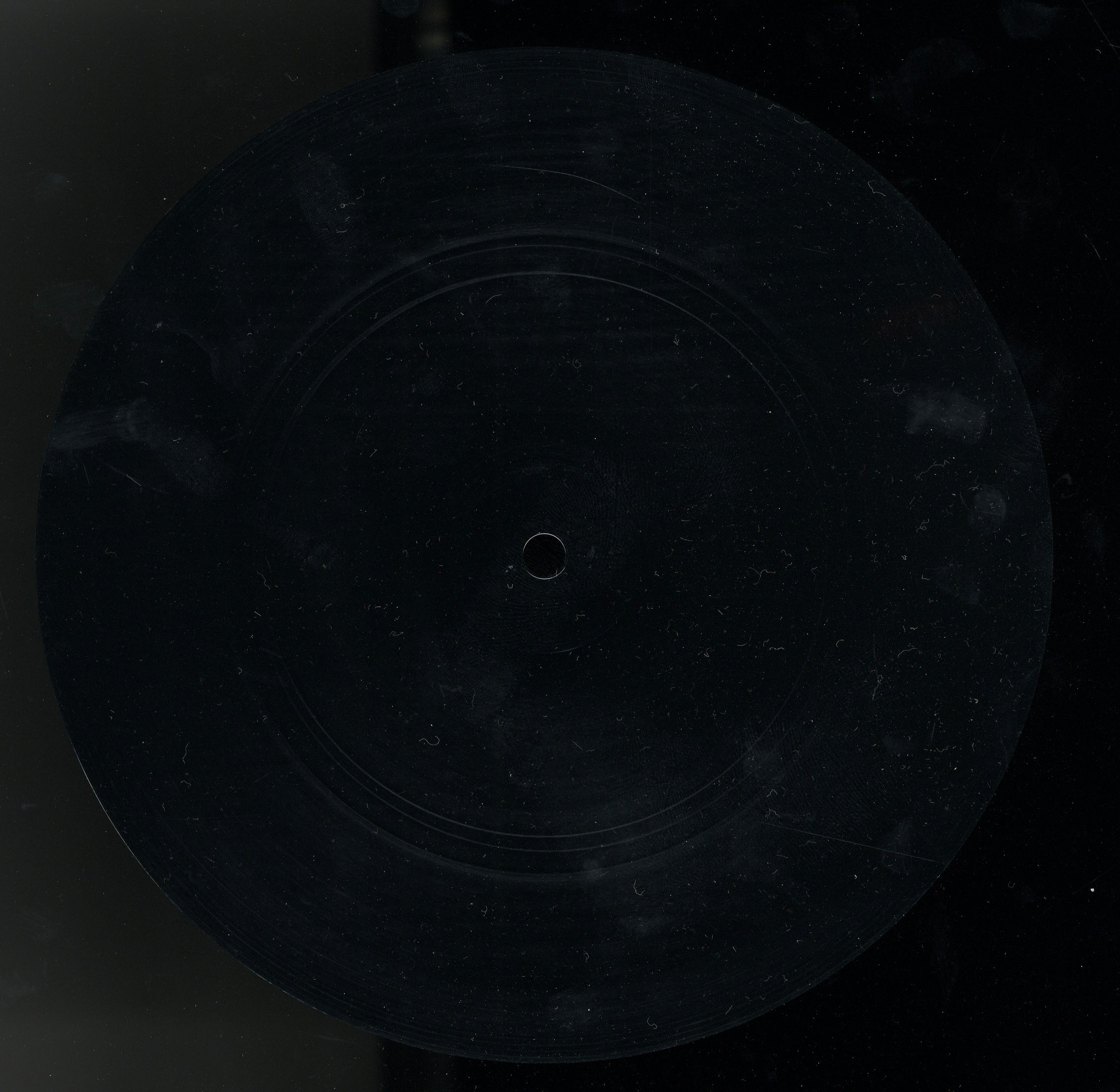 Close-up detail of label and grooves of The Voice of Brian Eno flexi disc insert.