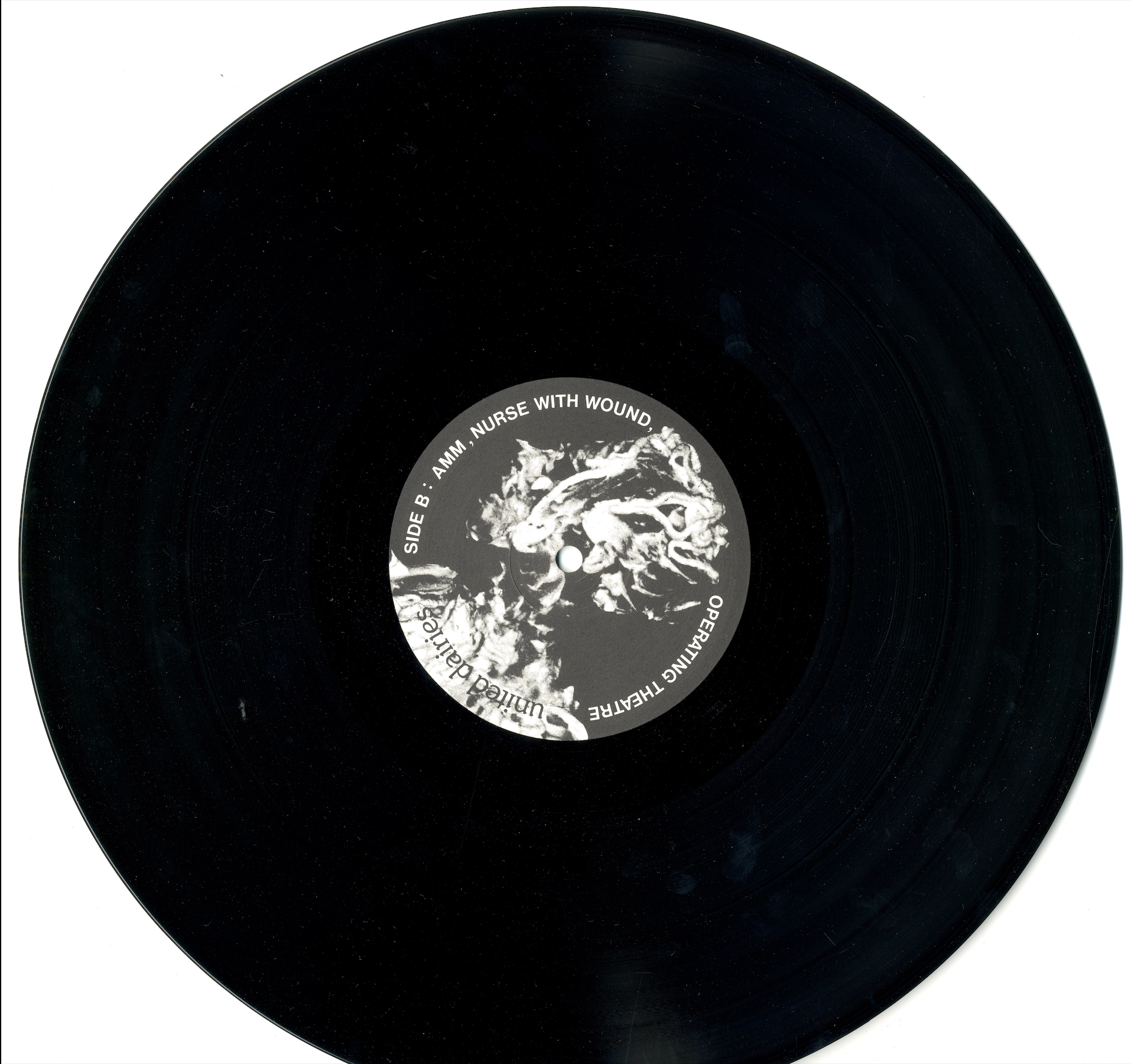 Vinyl record Side B of the United Dairies 1985 experimental compilation.