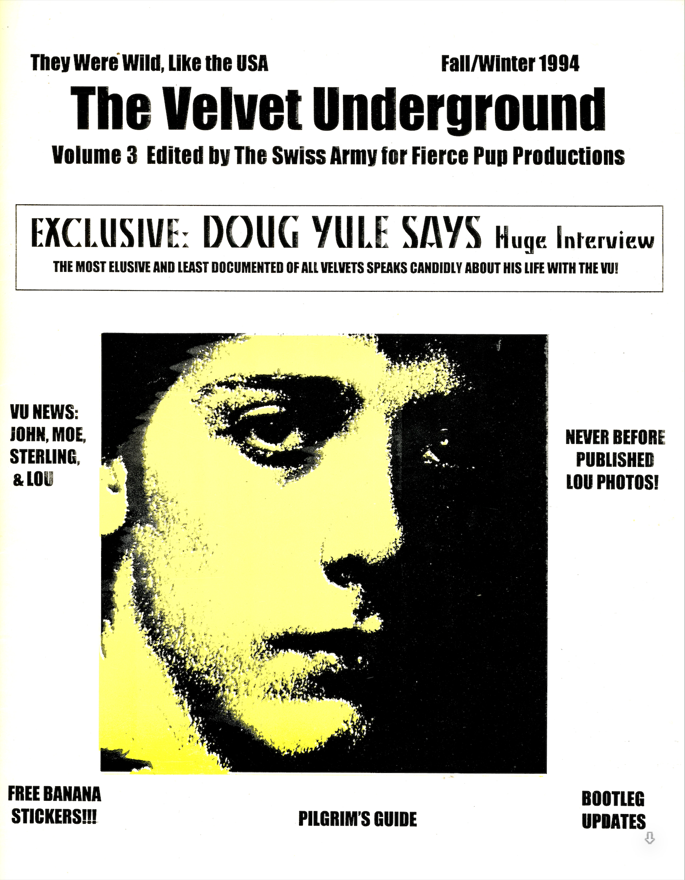 Front cover of The Velvet Underground Volume 3 Fall/Winter 1994 published by Fierce Pup Productions.