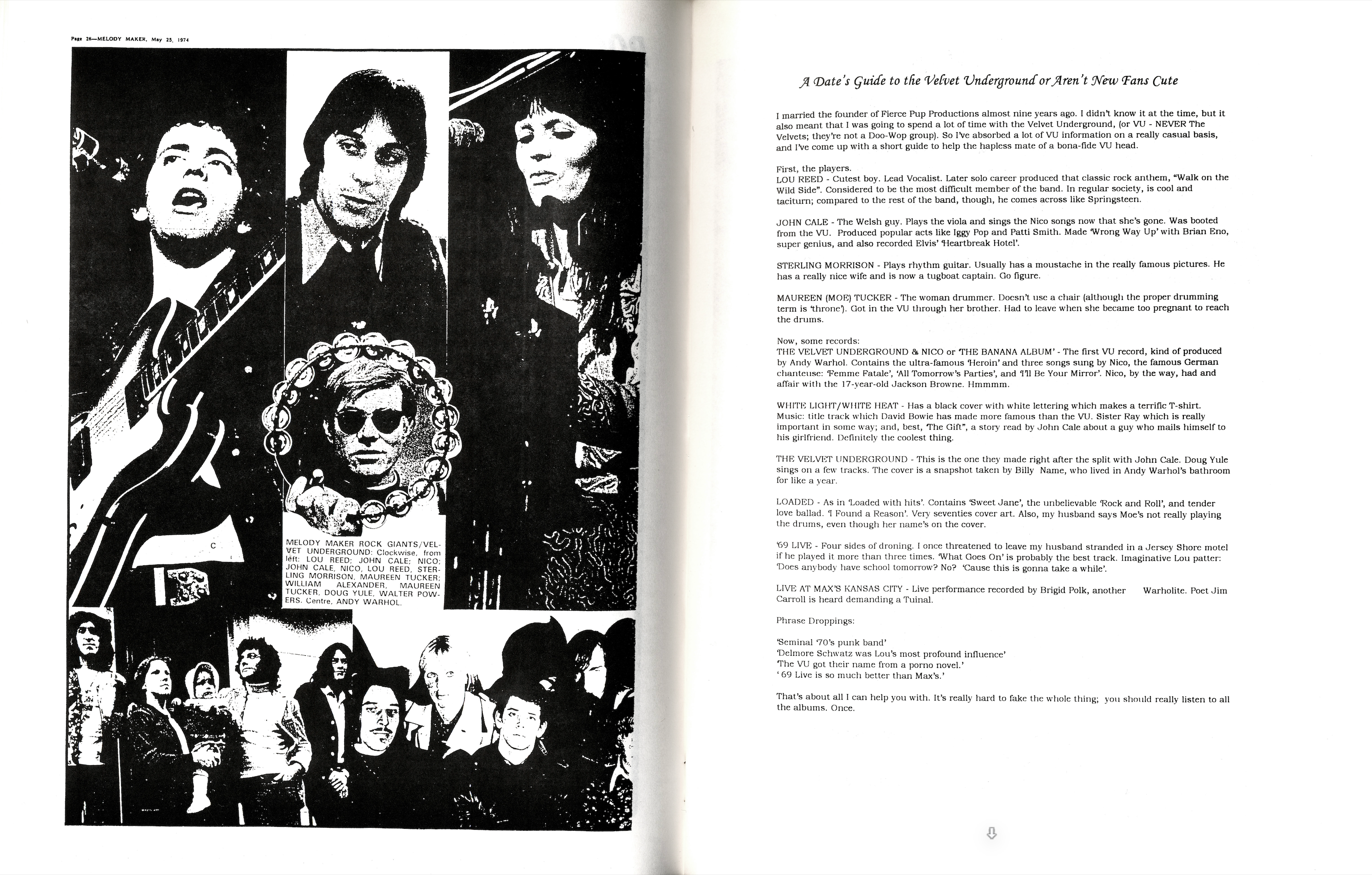 Interior spread featuring early Velvet Underground photographs.