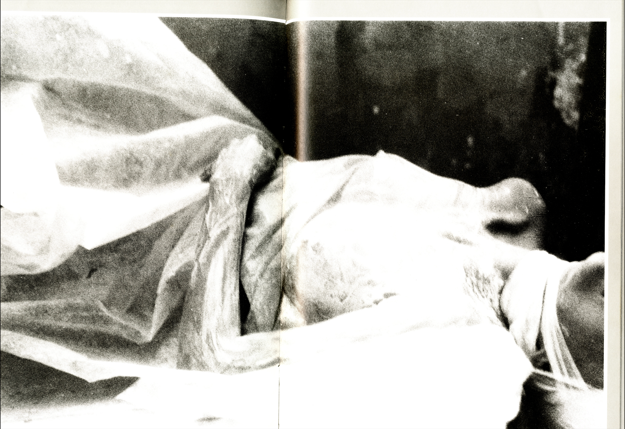 Double-page spread from Deborah Turbeville’s Wallflower, highlighting her innovative use of texture, shadow, and distressed imagery to create a dark, poetic visual narrative.