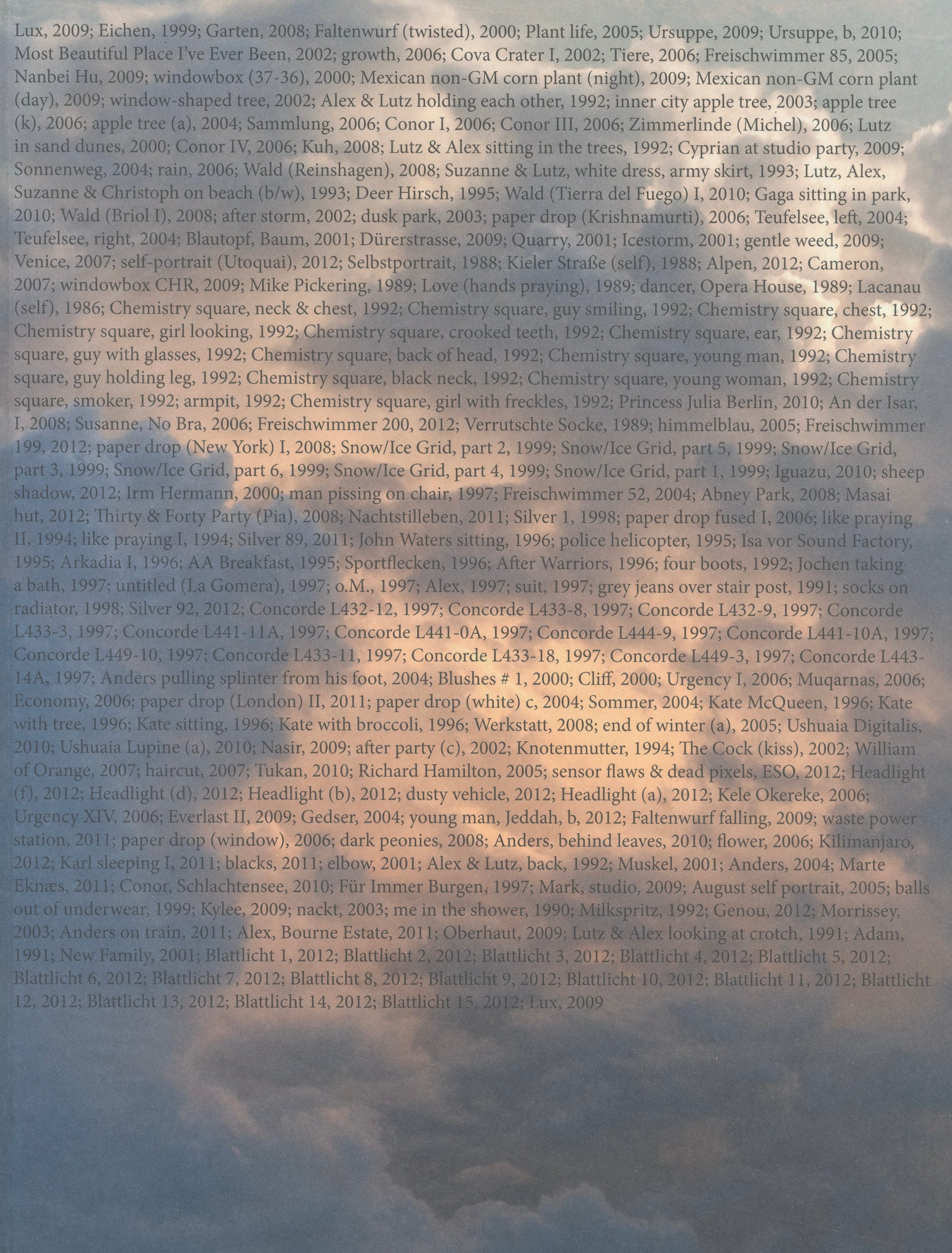 Front cover of Wolfgang Tillmans. KUNSTSAMMLUNG NORDHEIM-WESTFALEN retrospective exhibition catalogue.